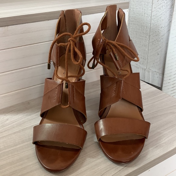 Indigo rd. Brown leather open toed heels size 7.5 - Picture 5 of 6
